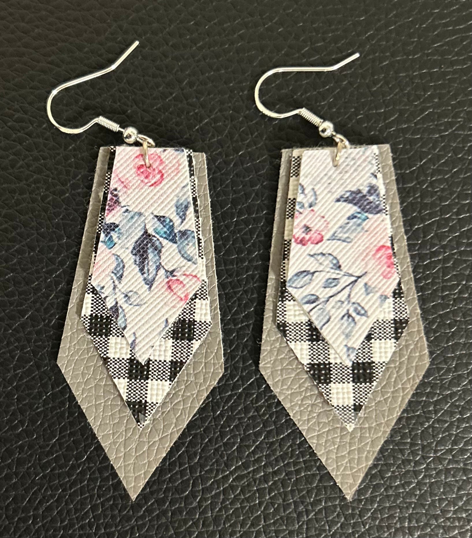 Geometric Floral Print Faux Leather Earrings